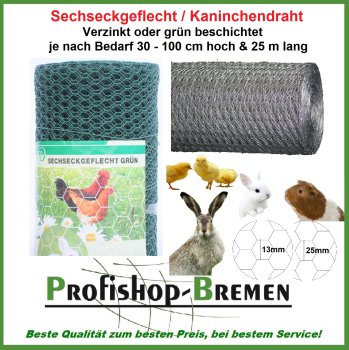 Sechseckdraht verzinkt / Höhe 50 cm / Länge 25 Meter / Maschenweite 13x13 mm