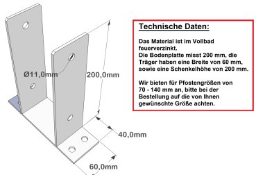 Pfostenträger zum Aufschrauben mit Bodenplatte Weite: 141 mm