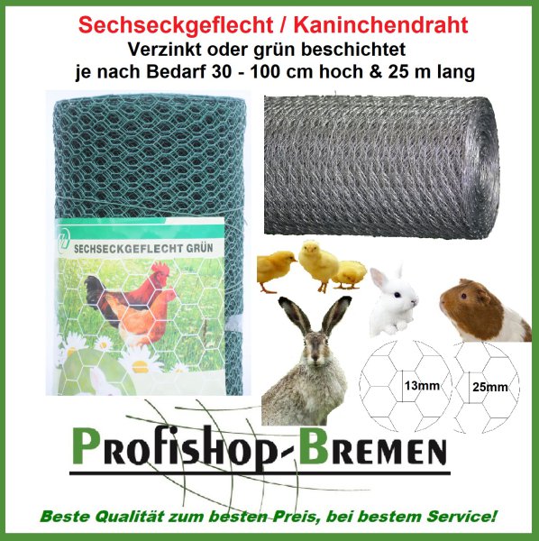 Sechseckdraht verzinkt / Höhe 50 cm / Länge 25 Meter / Maschenweite 13x13 mm