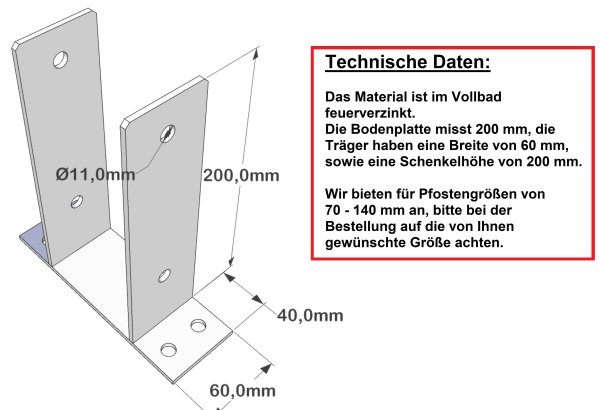 Pfostenträger zum Aufschrauben mit Bodenplatte Weite: 141 mm